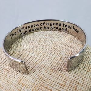 Vintage Teacher Bracelet Cuff Gold Tone Inscribed Inside